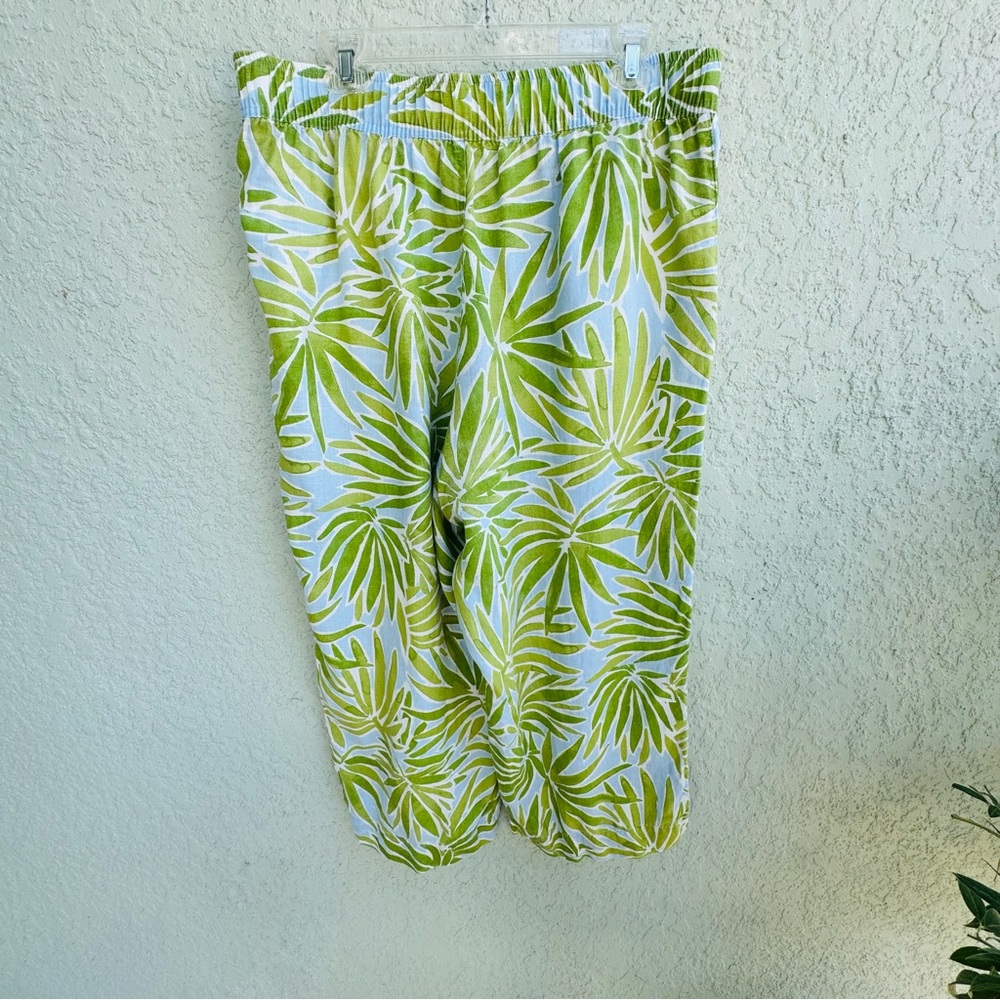 SIGRID OLSEN XL 100% linen wide leg pull on pants palm leaves tropical pockets - Picture 6 of 7